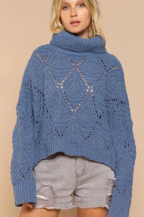 Cropped Turtleneck Sweater In Cornflower Blue