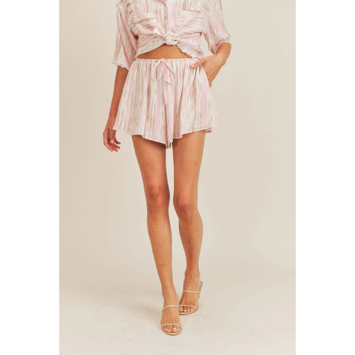Sweet Strokes Tie Waist Shorts In Pink Taupe