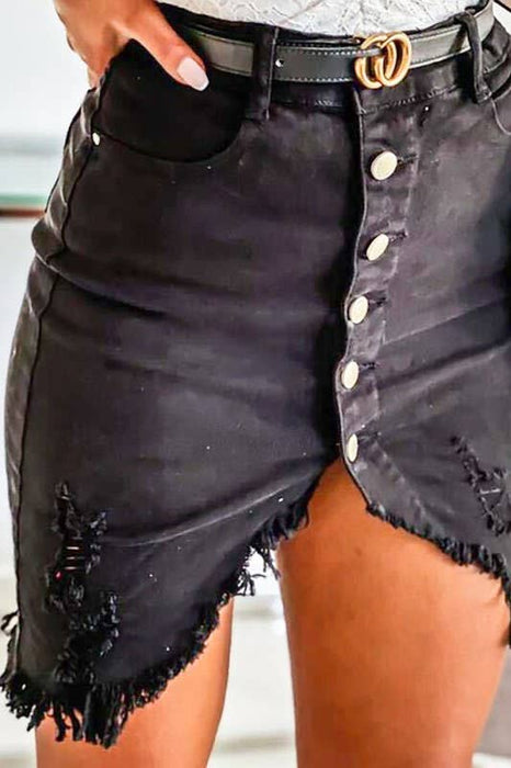 Distressed Button Skirt